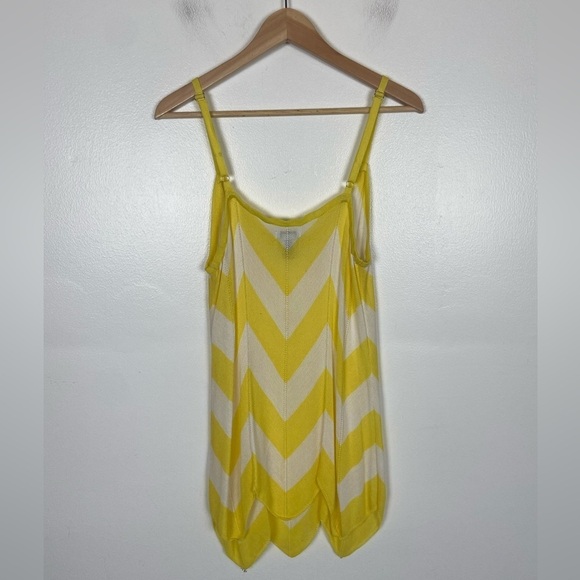 Cache Y2K Crochet Knit Top Size XL Stripes Neon Yellow & White Scalloped Hem - Picture 2 of 7